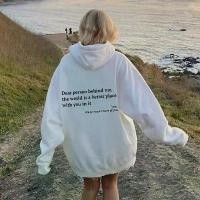 ราคา Women's Brushed Hoody Plain Letter Printed Kangaroo Pocket Drawstring Printed Hoodie (1732431199012357145)