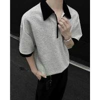 ราคา เสื้อยืด Raglan ครึ่งซิป สำหรับผู้ชาย แบรนด์อินเทรนด์ในฤดูร้อน เสื้อโปโลบล็อคสี แขนสั้น ทรงหลวม แขนห้าสี่ส่วน เสื้อ formula 1 jacket chinese new year polo shirt ralph lauren outfits (17319797541541334