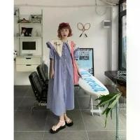 ราคา Pizza outfit เดรสทรงเชิ้ต oversize ผ้าเชิ้ต ปกเกาหลี กระดุมผ่าหน้า ใช้งานได้จริง (1731960393632089840)