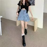 ราคา กระโปรงยีนส์ทรงเอสั้นผ่าหน้า - Denim Skirt with Ruffle Detail, กางเกงกระโปรงยีนส์ทรงเอสั้น, ไซส์ S-XL ใส่กับเสื้อกรอมคอก็เซ็กซี่แต่สุภาพ , กระโปรง (1731908333296585007)