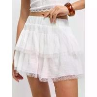 ราคา [Pomelo] กระโปรงลูกไม้เอวยางยืด / Elastic Waist Lace Skirt (1732229298259069019)