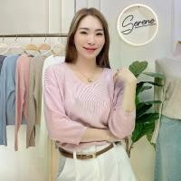 ราคา Serene's Choice เสื้อคอวี แขนสามส่วน ไหมพรมผ้ายืด หน้าผ้า 42 นิ้ว สเวตเตอร์ Elbow Sleeve Knit V-Neck Shirt Sweater (1731537440522929986)