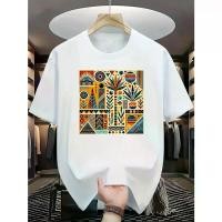ราคา Bohemian Style Women's T-Shirt - Geometric Print, Bright Comfortable Breathable Round Neck Casual Short Sleeve Summer White Clothing Durable High-Quality Fabric Fashion Women's T (1731710199817471946)