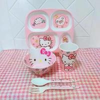ราคา ชุดจานชามเด็ก จาน แก้ว ถ้วย ช้อนส้อม คิตตี้ชมพู (1731501070683309839)