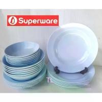 ราคา ซุปเปอร์แวร์ชุด24ชิ้น จานลึก9 นิ้ว 6 ชิ้น+จานลีก8 นิ้ว 6 ชิ้น+ชาม7.5 นิ้ว 6 ชิ้น+ชาม 6 นิ้ว 6ชิ้น สีฟ้ากลม ซุุปเปอร์แวร์ เมลามีน100% (1729597951943084697)