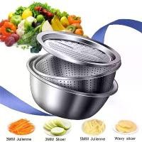 ราคา เครื่องตัดผัก 3 In 1 พร้อมตะกร้าระบายน้ำ สแตนเลส เครื่องขูดผัก Julienne เครื่องทำสลัด ชาม อุปกรณ์ครัว (1732230461578184878)
