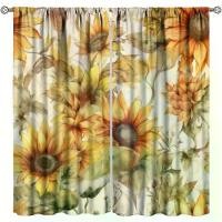 ราคา ผ้าม่าน หน้าต่างห้องครัว ดอกทานตะวัน สไตล์บ้านไร่ ลายดอกไม้สีเหลือง พร้อมผีเสื้อ สำหรับราวแขวนห้องครัว ผ้าม่านหน้าต่าง ธีมอีสเตอร์ที่มีความสุข ทำจากโพลีเอสเตอร์ 100% ของตกแต่งบ้าน ผ้าม่านสำหรับ 2 แผง 