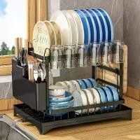 ราคา ชั้นวางจานระบายน้ำสำหรับห้องครัว เหมาะสำหรับชาม ตะเกียบ มีด ส้อม ถ้วย จาน คูน้ำพับได้ ชั้นวางชามสองชั้น (1732072829847373134)