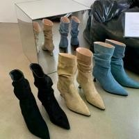 ราคา รองเท้าบูทคาวบอย สไตล์เกาหลี รองเท้าบูทเดี่ยว เดนิม ปลายแหลม แฟชั่น กริช รองเท้าบูทสั้น สำหรับผู้หญิง แฟชั่น อเนกประสงค์ กลางน่อง สลิม รองเท้าบูท (1732271031619847625)