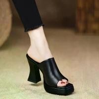 ราคา รองเท้าส้นสูง หนังนิ่ม เสริมหน้า 2.5 ซม. ส้นสูง 9.5 ซม. (1732363878915605924)