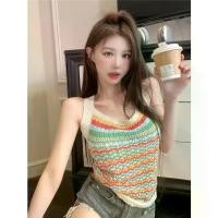 ราคา เสื้อชั้นในถักลายสายรุ้ง บล็อคสีใหม่ สไตล์ฤดูร้อนของผู้หญิง เสื้อสั้น เสื้อแขนกุด Bottoming คัตเอาท์ แฟชั่น ลินิน ใน รายการ ยืน เดี่ยว lace cami เสื้อ เอวลอย สายไฟ สาย ลายพราง กล (1731817405626157295)