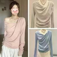 ราคา Modal เสื้อปาดไหล่ เรียบหรู แขนยาว รัดรูป เสื้อฐานไขว้ สำหรับผู้หญิง เสื้อ คอปาด สเวตเตอร์ ปาด ไหล่ (1732152217884526637)