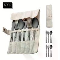 ราคา ชุดเครื่องใช้บนโต๊ะอาหารสแตนเลส 6 ชิ้น รวมมีด ส้อม และช้อน เหมาะสำหรับการตั้งแคมป์และปิกนิกกลางแจ้ง (1732216775962298557)