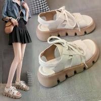 ราคา รองเท้าแตะลำลองแฟชั่น รองเท้าแตะส้นสูงเปิดหัว สไตล์สายคาด เชือก ถัก ใส่ คาเฟ่ (1731764773220485077)