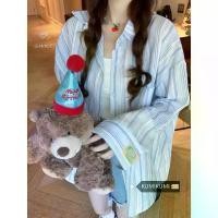 ราคา เสื้อแจ็คเก็ต เสื้อเชิ้ต คอปกโปโล ลายทาง สีฟ้า สำหรับผู้หญิง ทรงหลวม ลำลอง ความยาวปานกลาง เหมาะสำหรับฤดูใบไม้ร่วง [ลายทางดั้งเดิม] (1732242596146021825)