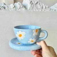 ราคา COD พร้อมส่งชุดแก้วและจานรองลายดอกเดซี่สีคราม แก้วเซรามิก จานใส่ขนม daisy ceramic coffee mug set แก้วลายดอกไม้ 70105 (1731677600738150175)