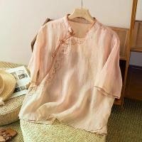 ราคา ฤดูร้อนใหม่สไตล์ประชาธิปไตยเอียงป่านน้ำผ้าฝ้ายป่านtopผู้หญิงสไตล์สง่างามย้อนยุคสไตล์ชาติผ้าฝ้ายป่านTeaเสื้อ (1730891498046523659)