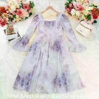 ราคา ชุดเดรส สีม่วงพาสเทล แขนยาว คอสี่เหลี่ยม ความยาวชุด=47 ขายร้อน (1731773284111976253)