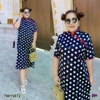 ราคา The Perfect Ladies ชุดเดรส เดรสคอจีน #BIGSIZE แต่งกระดุมจีนลายจุด#A9-2 COD (1731800452680484862)