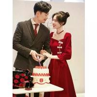 ราคา ชุดลำลองสไตล์จีนใหม่ แขนยาว เหมาะสำหรับเจ้าสาวและหมั้น สีไวน์แดง ไซส์เล็ก เดรสทรงเอ ชุดเดรส (1732174672958818687)