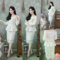 ราคา ชุดเดรส ลูกไม้สีขาวเปิดไหล่เอวระบาย ผ้าลูกไม้ทอแน่น ลายสวย ผ้านิ่มใส่สบาย พร้อมซับในอย่างดี จากร้านของเรา (1731805026361050212)