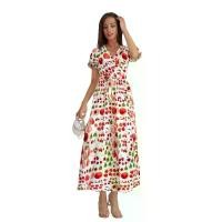 ราคา ชุดเดรส Summer Flowy สำหรับผู้หญิง สไตล์เรียบหรู แขนสั้น คอวี พิมพ์ลายผลไม้ ความยาว Midi (1732327763866323837)