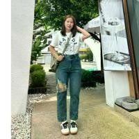 ราคา กางเกงยีนส์ รหัสL35 ทรงบอยสีเข้มสนิมแต่งขาดเองสูงผ้าไม่ยืด เอว25-40นิ้วS-5xlกางเกงยีนส์ผู้หญิง COD (1731773714830165481)