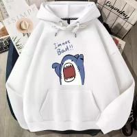 ราคา ปลาฉลาม เสื้อฮู้ด แขนยาว อเนกประสงค์ อ่อนนุ่ม สวย การ์ตูน "I'm not bad!!"สีดำ สีขาว สีเทา ชุดคู่ M-3XL【VT】 ยึดรูปแบบเดียวกัน (1732203709469329025)