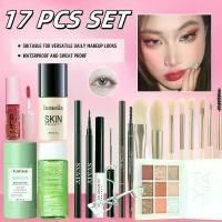 ราคา ชุดแต่งหน้า 17 ชิ้น ประกอบด้วย แปรง 8 ชิ้น แปรงรองพื้น ลิควิด อายแชโดว์ มาสคาร่า อายไลเนอร์ ดินสอเขียนคิ้ว ที่ดัดขนตา น้ำยาล้าง 3-in-1 มาส์กดินเหนียวล้างเครื่องสำอาง และแปรงล้างเ (1732167333196891393)