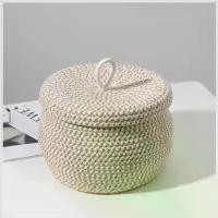 ราคา ตะกร้าเก็บของ, ทอ, ทรงกลม, มีฝาปิด, เหมาะสำหรับเก็บไข่, ของว่าง, และผลไม้, พร้อมขอบเก็บเครื่องสำอาง (1730733573703240488)