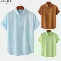 ราคา เสื้อเชิ้ตผ้าลินินแขนสั้น เสื้อเชิ้ตผ้าลินินผู้ชาย คอปก กระดุมปิด เสื้อเชิ้ตลำลอง มีให้เลือกทั้งสีน้ำตาล สีกากี สีฟ้าอ่อน สีเขียว กาแฟ สีขาว และสีดำ (1732132164735239689)