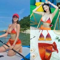 ราคา บิกินี่ไล่สีแดงส้มเหลือง 3 ชิ้น bikini+ผ้าคลุม ขายร้อน (1731653637859804243)