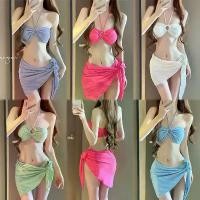 ราคา [COD] 50% off women's swimwear bikini set halter skirt bathing suit 3 PCs Beach (1732283797990312009)