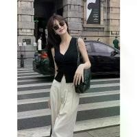 ราคา Halter tank Top Women's กางเกงลายสก็อตเล่นตะกร้อ กางเกงลายสก็อตสีฟ้าเตะตะกร้อ 2024 new summer suit with sweet and spicy style everything trend slimming student girl sleeveless V- (1730492328243268326)