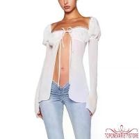 ราคา Topone-women Split Tie See Through Frill Trim Square Neck Long Puff Sleeve Mesh Tops คําแนะนําการขายที่ร้อนแรงในเดือนนี้ (1732321771767499446)