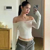 ราคา Women’s Off Shoulder Tops Long Sleeve Back Cutout Rhinestone Bow Pattern Blouse Slim Fit T-Shirts Clothing ผู้หญิง (1730268600458972151)