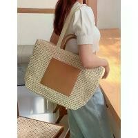 ราคา พร้อมส่ง 2 สี กระเป๋าสาน หูหนัง สายยาวถัก ด้านหน้ามีช่องหนัง ใบหใญ่ ทรงshoppping bag minimal P307 ขายร้อน (1731892392502920895)