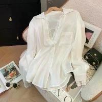 ราคา [Sheing office]พร้อมส่งเสื้อเชิ้ตสไตล์เกาหลี ผ้าไหมอิตาลี ใส่สบาย แต่งลูกไม้แขนยาวกระดุมหน้า (1732291753301279756)