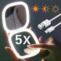 ราคา กระจกแต่งหน้า LED พร้อมไฟ 5X กำลังขยาย มินิกะทัดรัด ขนาดกะทัดรัด พ็อกเก็ตขนาดเล็ก แบบพกพา สีชมพูและสีดำ พับเก็บได้ เหมาะสำหรับการเดินทาง กระจกโต๊ะเครื่องแป้งเครื่องสำอาง Cosmetic Cosmetics (1730631654