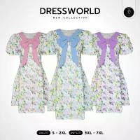 ราคา {S-7XL} 1277 งานป้าย Dress World เดรสสั้นทรงบาน ลายดอก คอวี แต่งโบว์ แขนบอลลูน เดรสทำงาน (1732199333363811632)