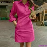ราคา Kaeomart VONDA Women's Fashion Turn-Down-Collar Versatile Leisure Solid Shirtdress Mini Dresses (Korean Causal) (1732236832256394302)