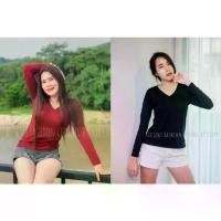 ราคา [ MH ] เสื้อยืดเรย่อน คอวี แขนยาว ฟรีไซส์ เข้ารูป นุ่มนิ่ม เด้ง ใส่สบาย รอบอกก่อนยืด 34" ยืดได้ถึง 40” ยาว 23"เสื้อยืดสตรี Women's T-shirts (1732275614264298272)