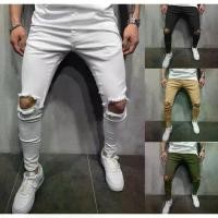 ราคา ผู้ชายฉีกกางเกงดินสอกางเกงยีนส์กางเกงขายาวผอมสีดำ/ขาว/เขียว/สีกากีลำลองStreetwearหนุ่มอเนกประสงค์สีทึบ (1729883559831111752)