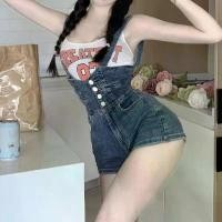 ราคา กางเกงยีนส์สีน้ำเงินแฟชั่นเกาหลี ชุดเอี๊ยมฤดูร้อน กางเกงขาสั้น จั๊มสูทเอวสูงแบบแขวนสำหรับผู้หญิง สาว ปาร์ตี้ชายหาด Streetwear (1729911769505827570)