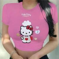 ราคา เสื้อยืดพิมพ์ลาย Hello Kitty, Sanrio Harajuku, แขนสั้น, เสื้อครอปผอม, สำหรับผู้หญิง, สไตล์ Y2k, Kawaii, Streetwear, เสื้อยืดครอป (1731939425113115117)