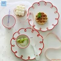 ราคา PSOFFLIANG ขายดี จานเซรามิค ลายดอกไม้ จานใส่ขนม ใส่สผลไม้ จานสวยๆ แต่งบ้าน สไตล์วินเทจ dessert plate (1732438230254322978)