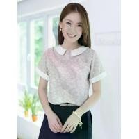 ราคา Narinari : MT3519 Sakura Short Sleeve Collar Blouse – Lilac Gingham (1731541107532728442)