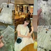 ราคา เดรสผ้าลูกไม้ฉลุ ปกปักเลื่อม กระดุมหน้า ypy Sequined collar (1729779724115610138)
