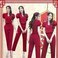 ราคา TW14421 Set เสื้อคอจีนแขนตุ๊กตา+กางเกงขายาว Set: Chinese collar shirt with doll sleeves + long pants (1729738888426851191)