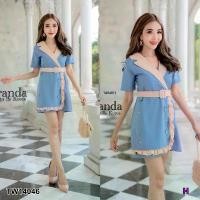 ราคา KT14046 เดรสคอปกอกป้ายหน้ามา+เข็มขัด Dress with collar and front label + belt. เสื้อคอวี กระชับพอดี ธรรมดา (1729816212675659955)